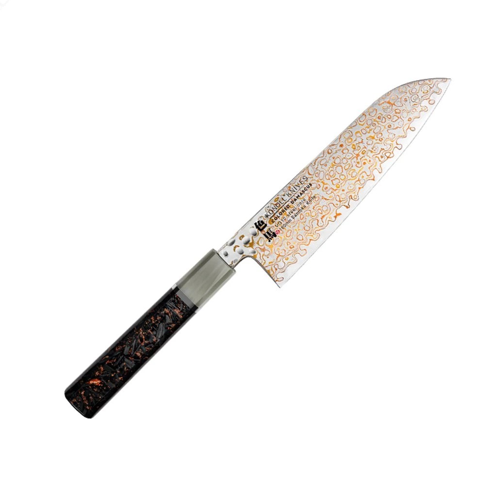 foto Kuchy�sk� n�� Santoku 180 mm Konoll� Colored Damascus